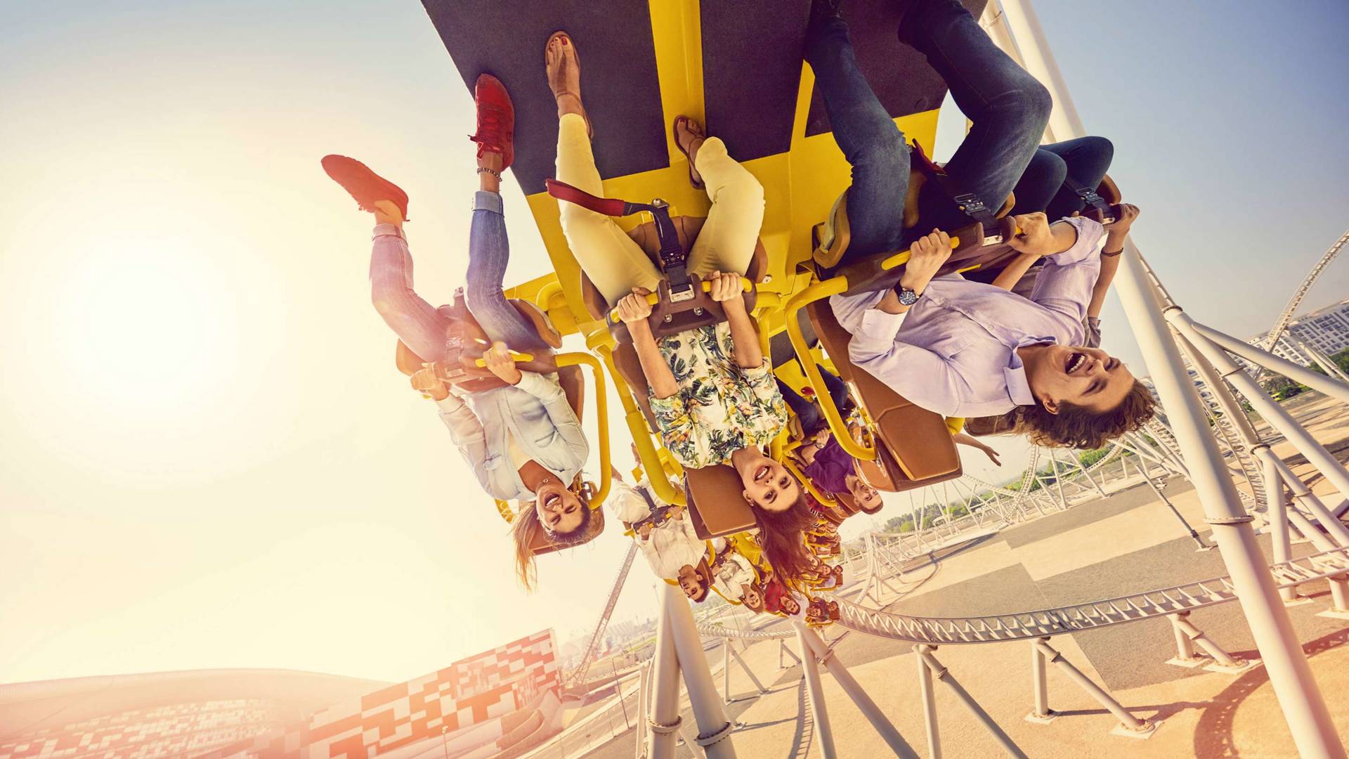 Family on the rollercoaster at Yas Land in Abu Dhabi