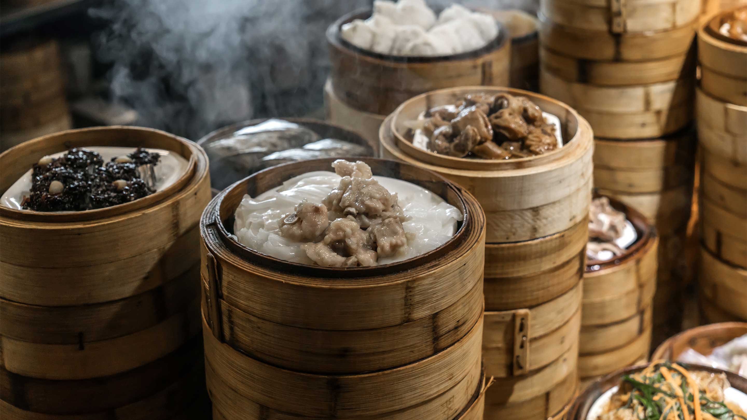 Steaming dumplings steaming chinese food in the kitchen